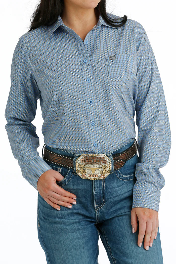 Cinch Wmns Arenaflex Long Sleeve Button Up In Blue - Boxing Day Sales