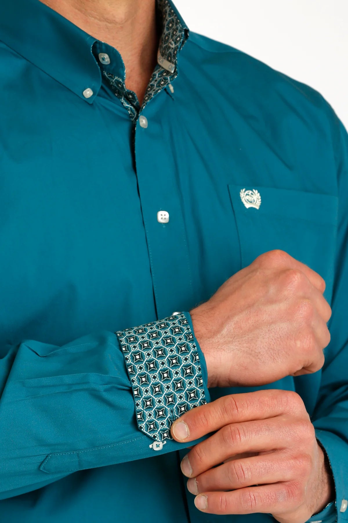 Cinch Mens Solid Teal Button Down Shirt