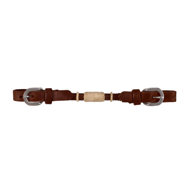 Showman Leather Rolled Curb Strap with Rawhide Oily Brown