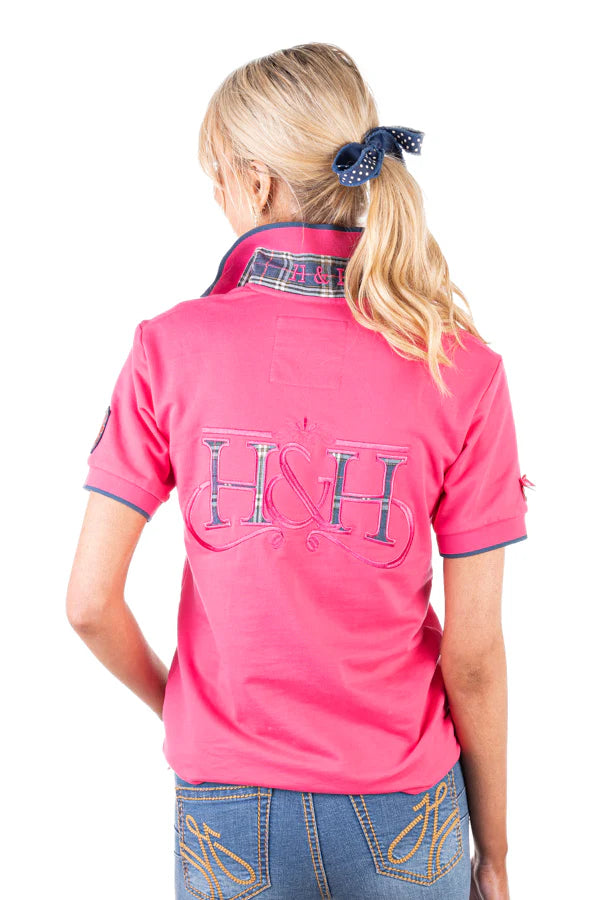 Hitchley and Harrow Loose Fit Polo Hot Pink with Navy - Clearance