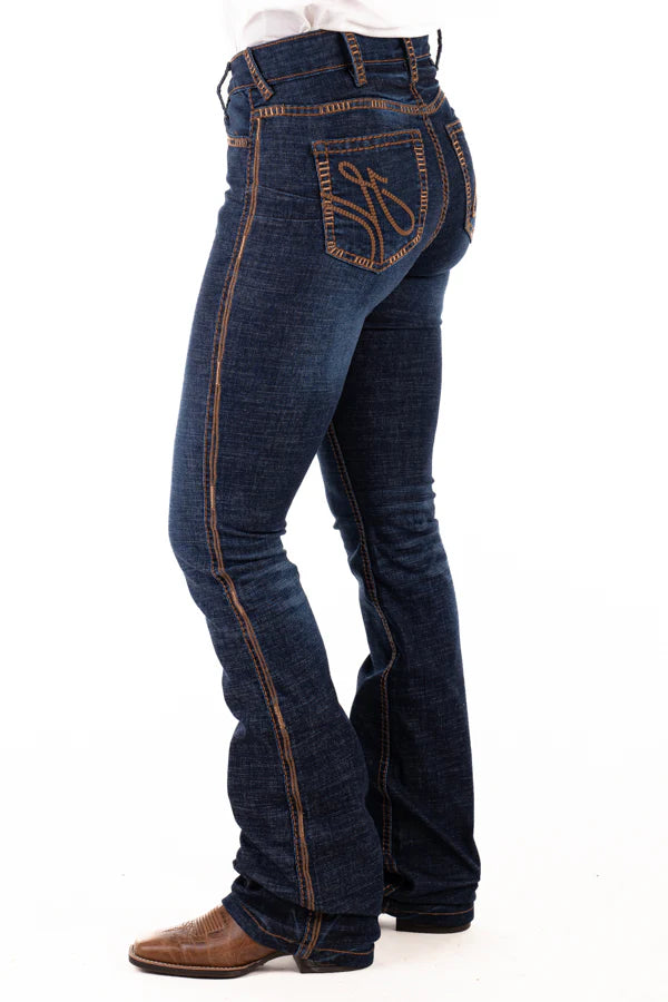 Hitchley and Harrow Ultra High Rise - Durango Chocolate with Metallic Stitch Jean