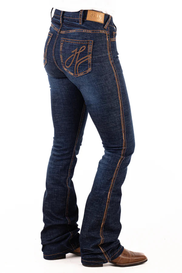 Hitchley and Harrow Ultra High Rise - Durango Chocolate with Metallic Stitch Jean