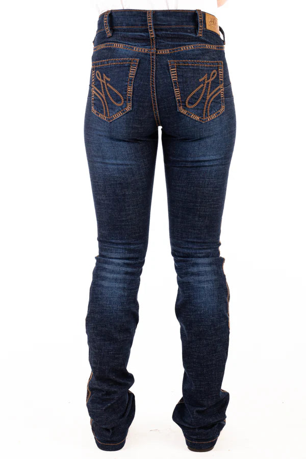 Hitchley and Harrow Ultra High Rise - Durango Chocolate with Metallic Stitch Jean