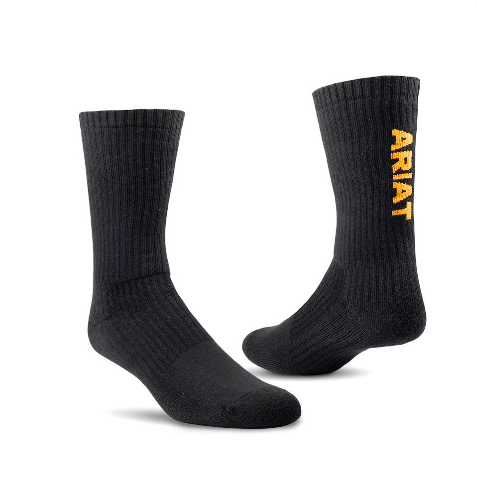 Ariat Mns Premium Cotton Crew Socks Black Pack of 3 Pairs