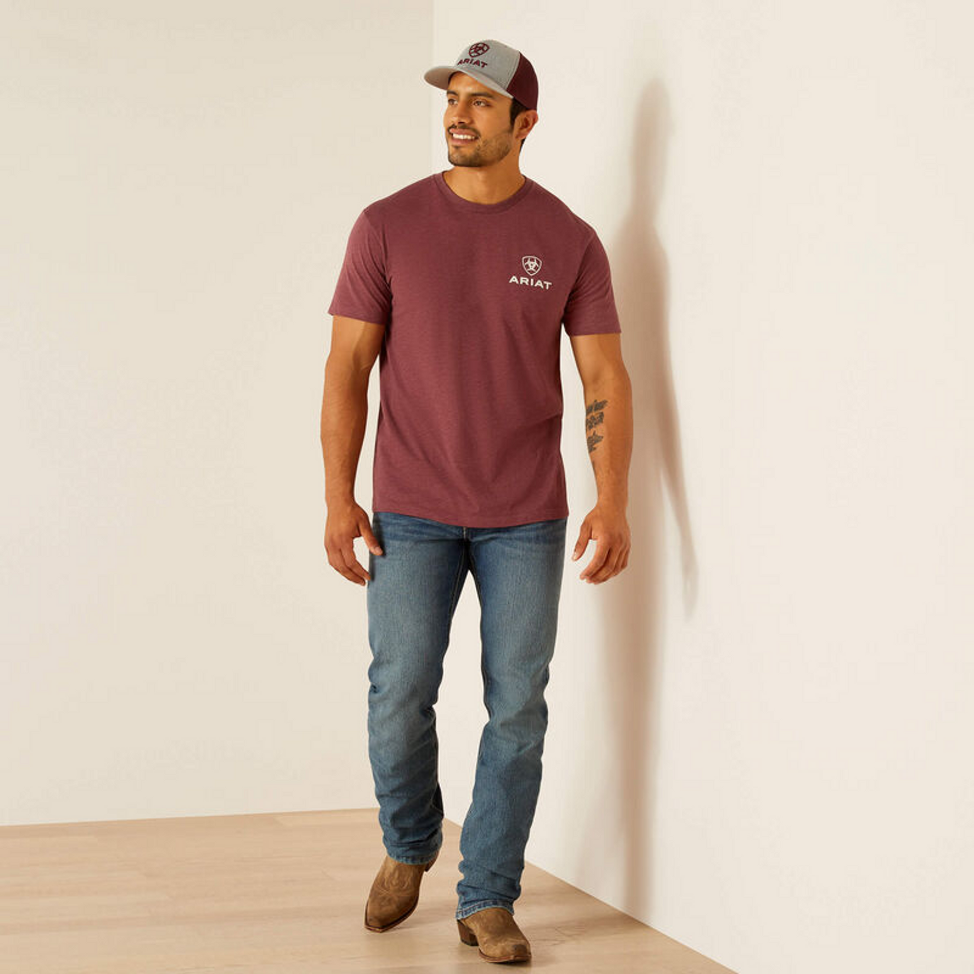 Ariat Mns Quadrant SS T Shirt Burgundy Heather