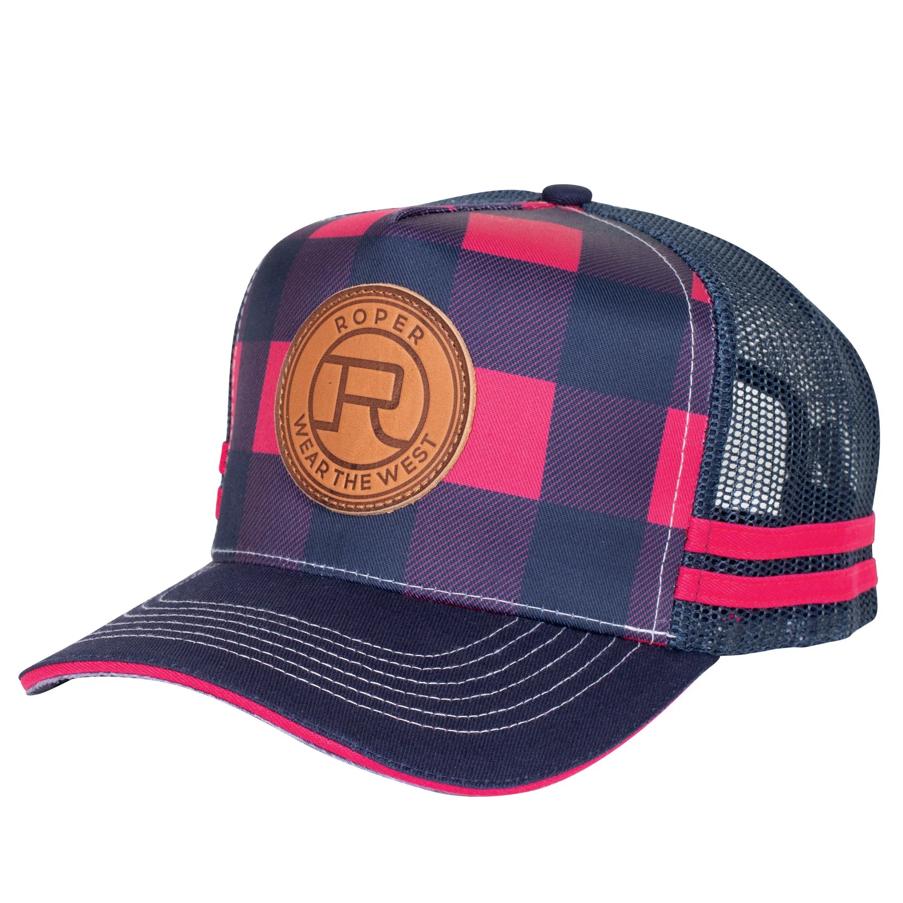 Roper Trucker Cap Plaid Raspberry/Navy