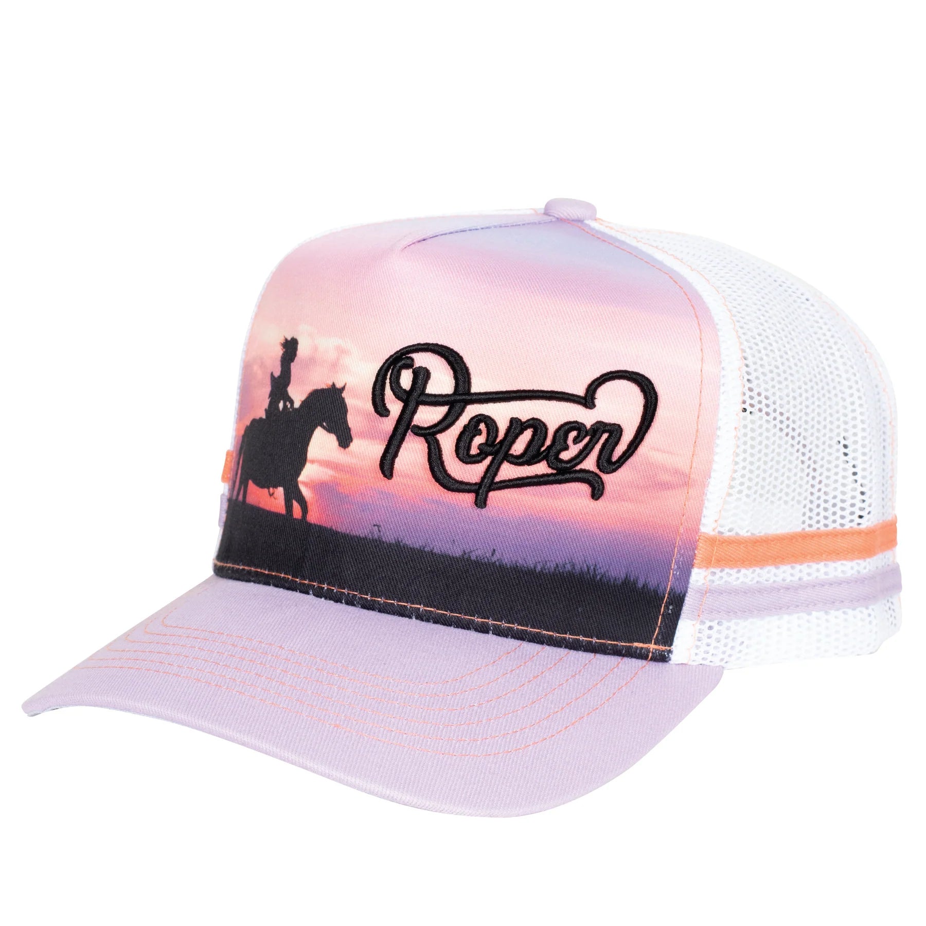 Roper Trucker Cap Western Scene Purple/White