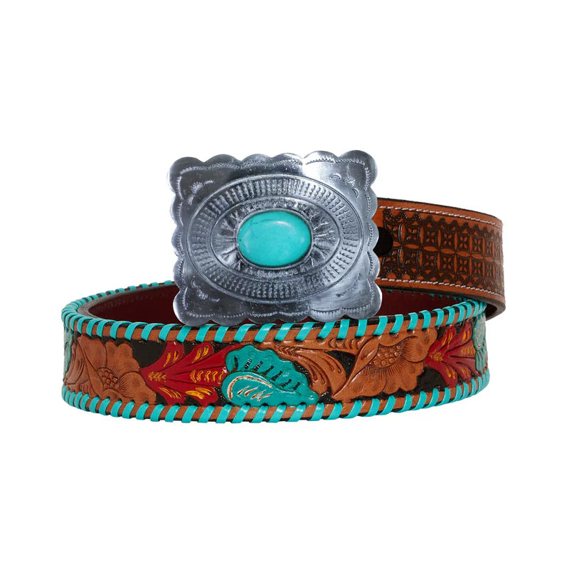 Tropical Forest Hand Tooled Leather Belt