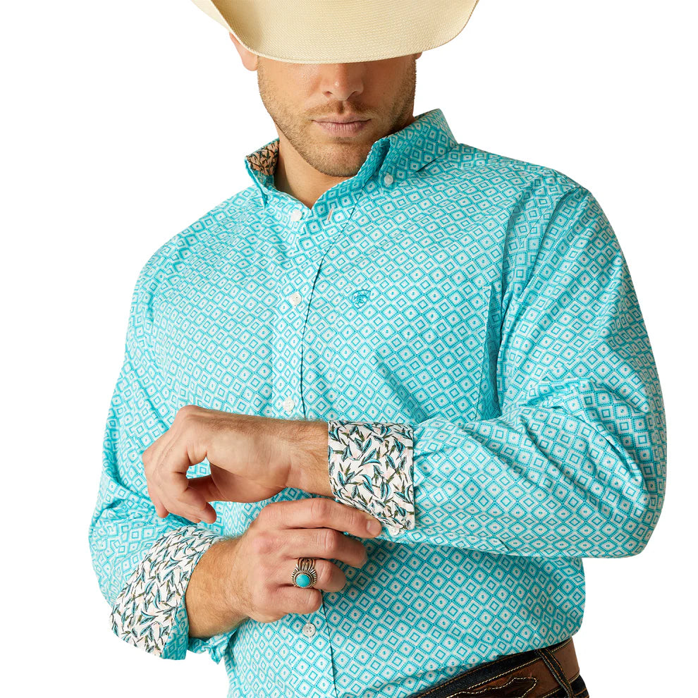 Ariat Mns Wrinkle Free Stanley Long Sleeve Shirt Peacock Blue