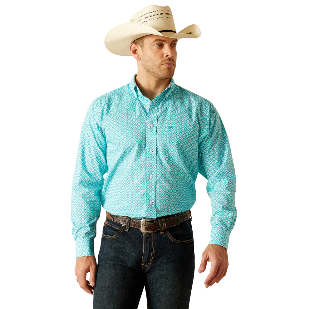 Ariat Mns Wrinkle Free Stanley Long Sleeve Shirt Peacock Blue