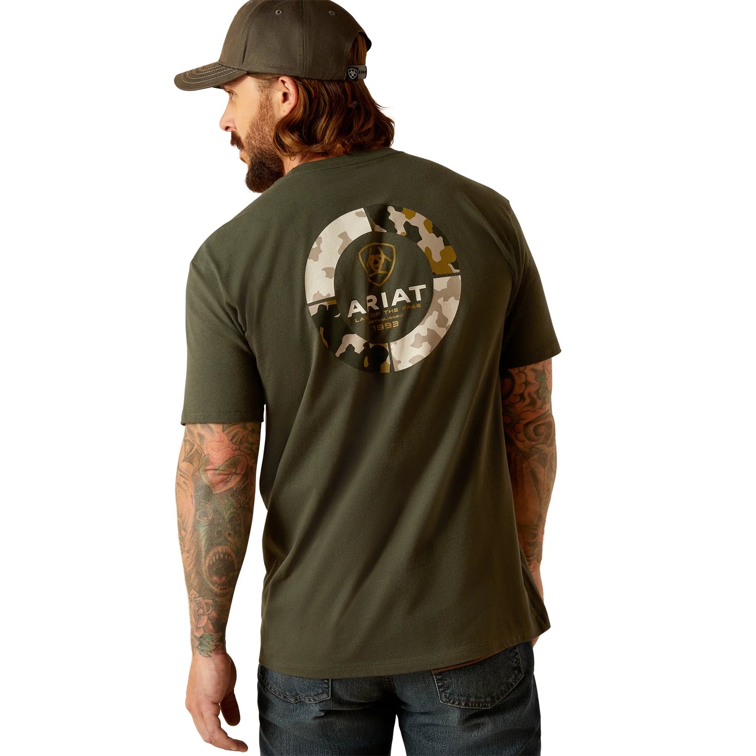 Ariat Mns Camo Ring SS T Shirt Dark Olive