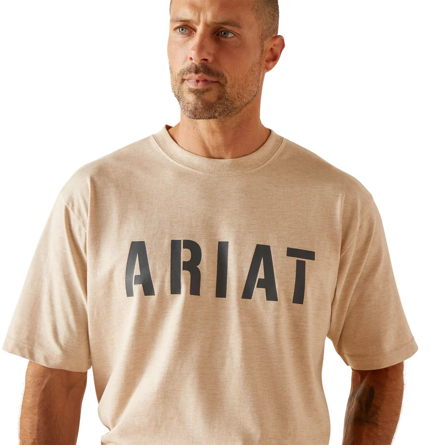 Ariat Mns Rebar Cotton Strong Block SS T Shirt Oatmeal Heather - Clearance