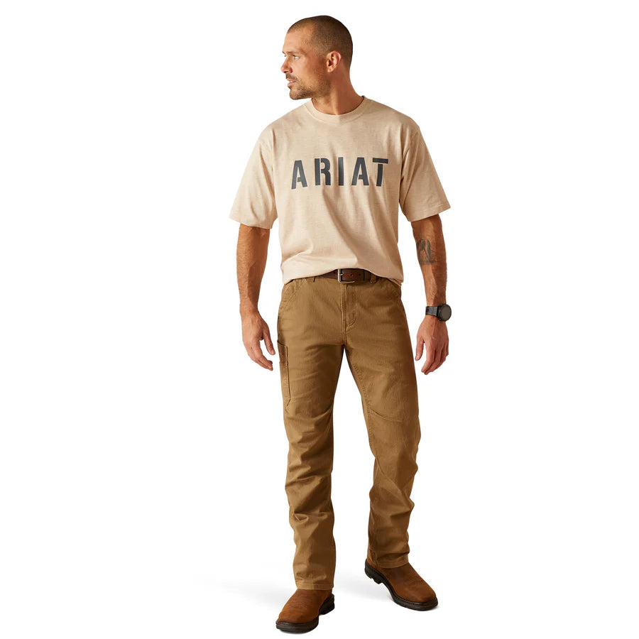 Ariat Mns Rebar Cotton Strong Block SS T Shirt Oatmeal Heather