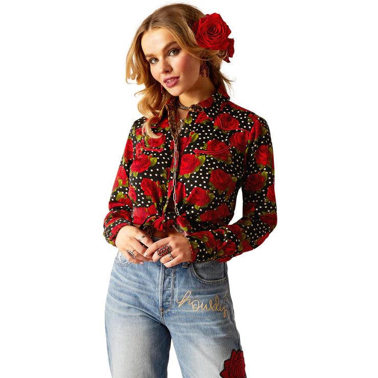 Ariat Wms Rodeo Quincy Retro Rose Shirt Punchy Polkadot