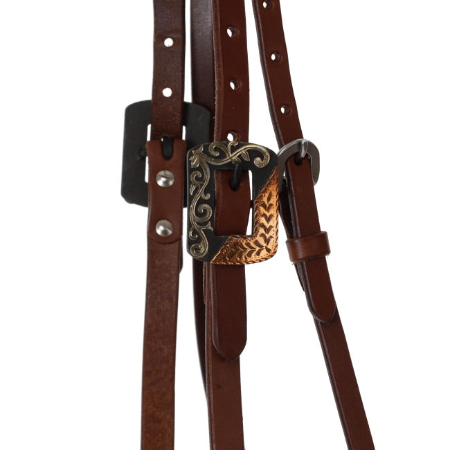 Showman Oiled Harness Leather Bridle - Copper and Floral Buckles