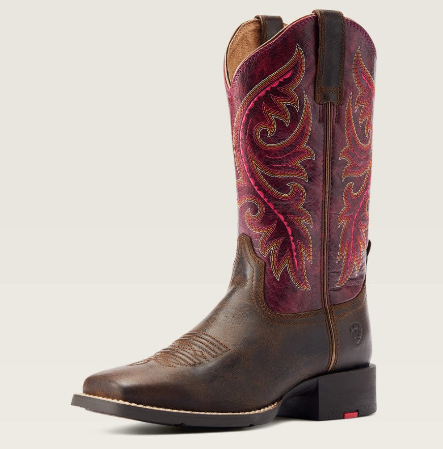 Ariat Wms Round Up Back Zip Worn Mocha/Raspberry - Boxing Day Sales