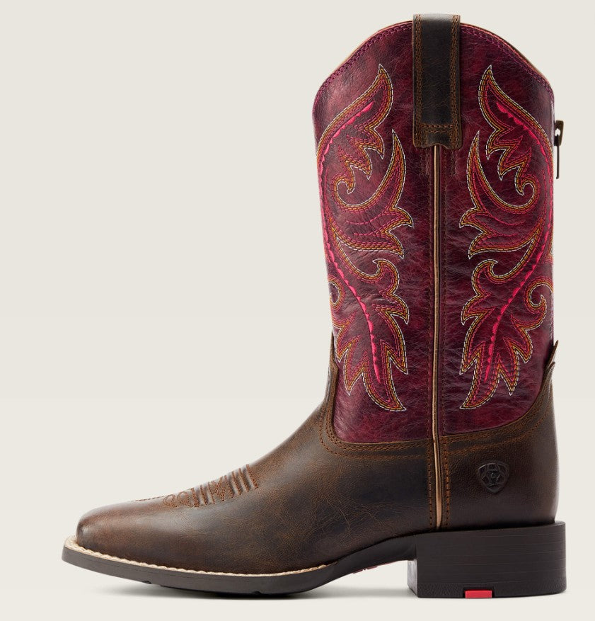 Ariat Wms Round Up Back Zip Worn Mocha/Raspberry - Boxing Day Sales