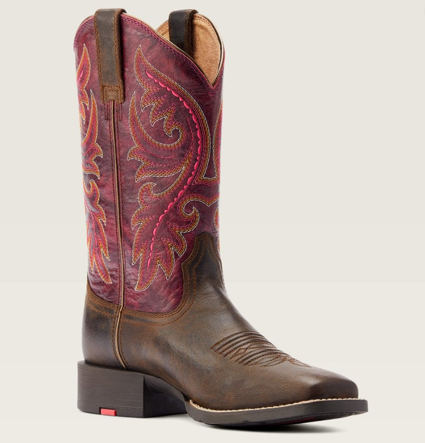 Ariat Wms Round Up Back Zip Worn Mocha/Raspberry - Boxing Day Sales