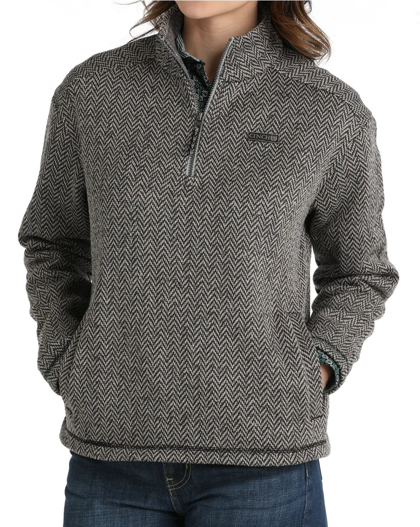 Cinch Wmns Grey Chevron 1/4 Zip Sweater Pullover