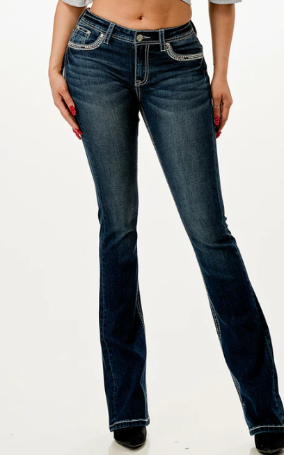 Grace in LA Wms Steer Head Embelished Jeans