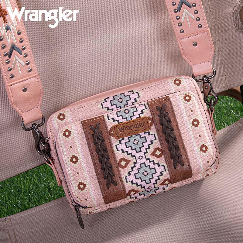 Wrangler Aztec Printed Crossbody Purse with Wallet Compartment
