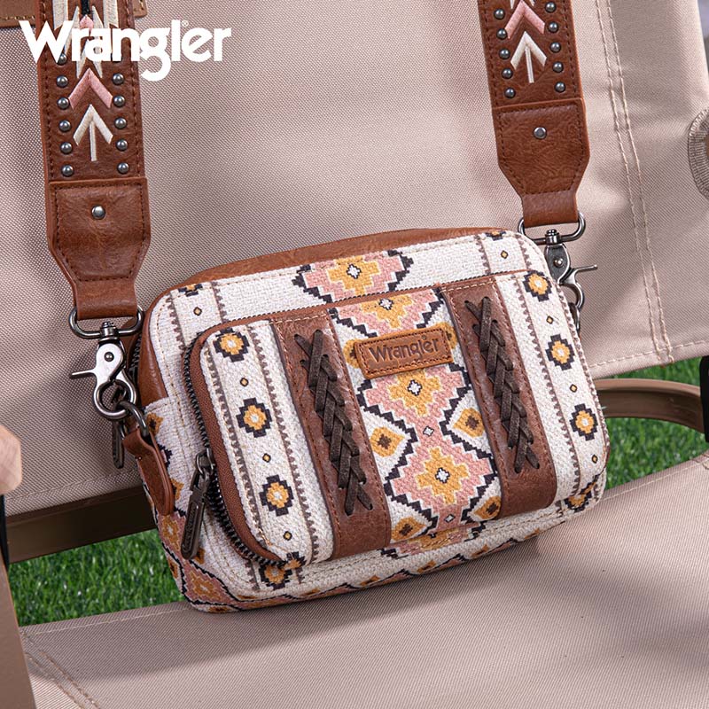 Wrangler Aztec Printed Crossbody Purse with Wallet Compartment