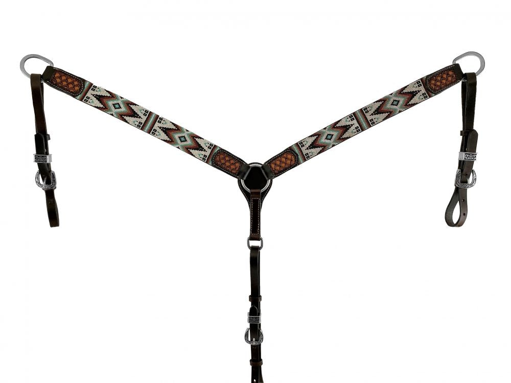 Showman Dark Brown Leather Breastplate with Southwest Beaded Inlays