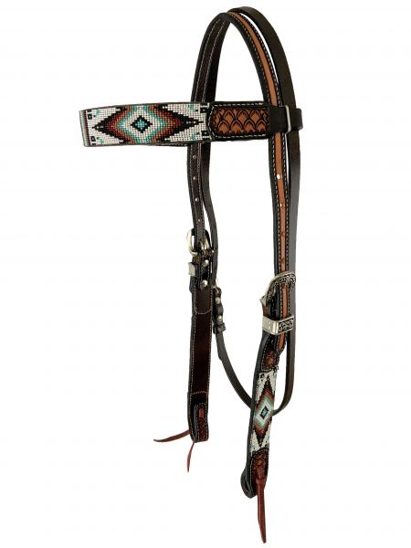 Showman Two Tone Leather Browband Bridle with Southwest Beaded Inlays