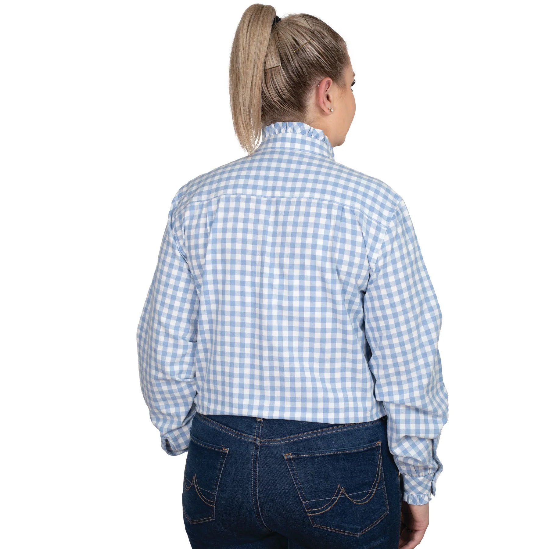 Just Country Wmns Abbey Frills Full Button Print Workshirt Cornflower Blue Check