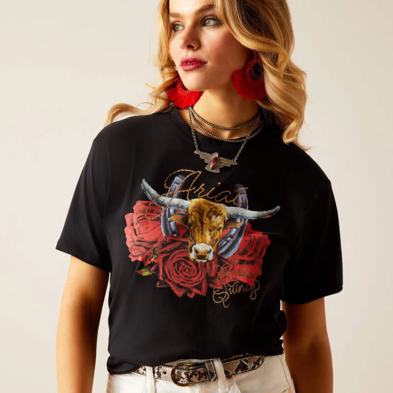 Ariat Wms Rodeo Quincy Steer SS T Shirt Black