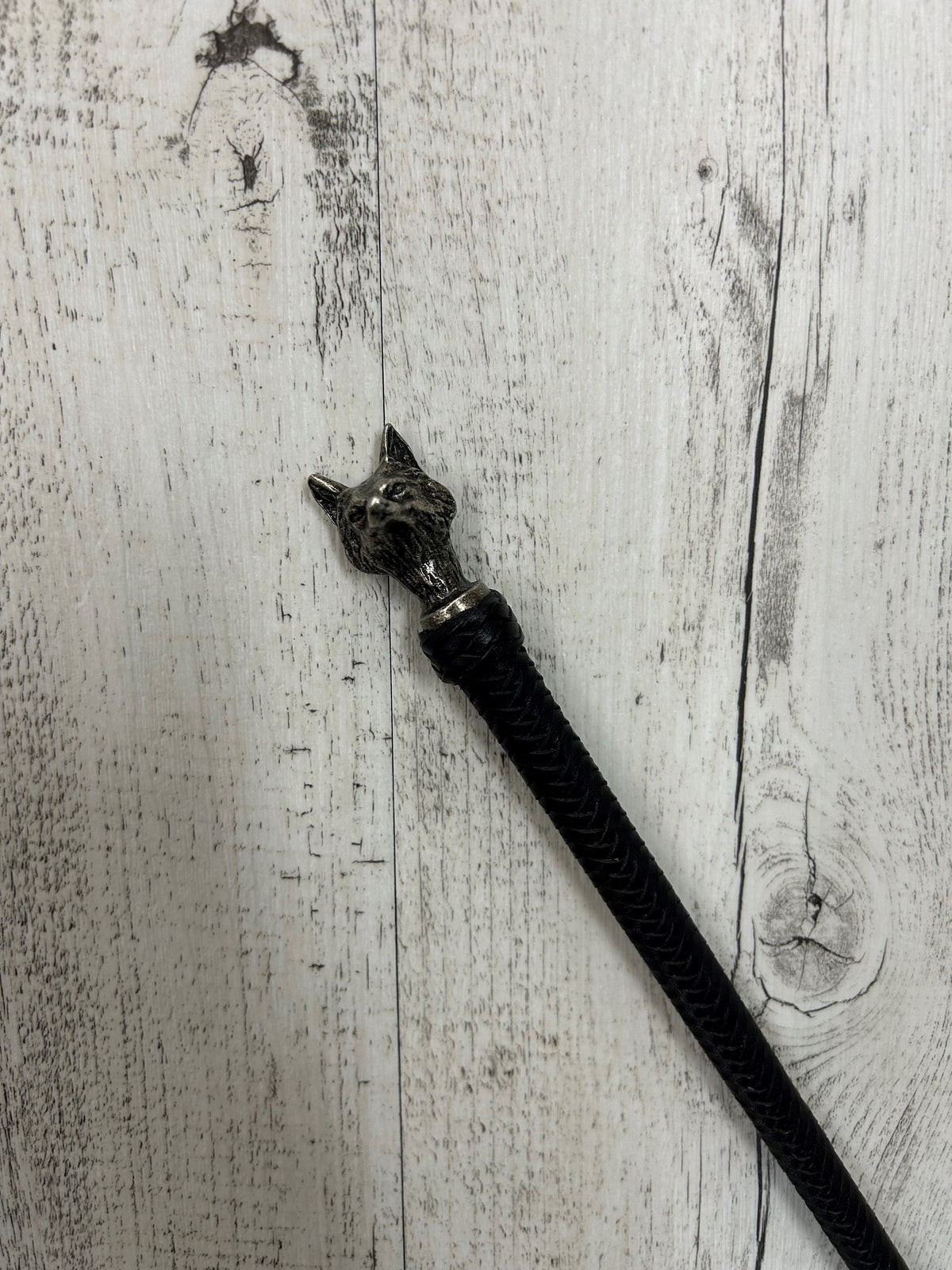 JMJ Braided Leather Cane with Fox Head Topper