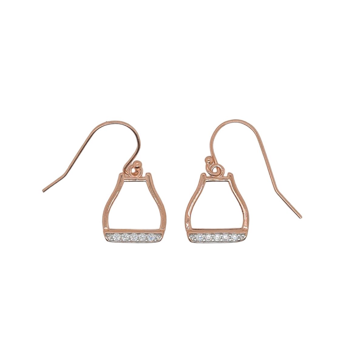 Earrings Sterling Silver RGP and CZ Drop Stirrup