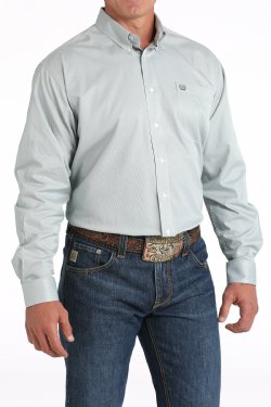 Cinch Mens Tencil Micro Stripe Western Shirt Green/White