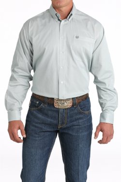 Cinch Mens Tencil Micro Stripe Western Shirt Green/White