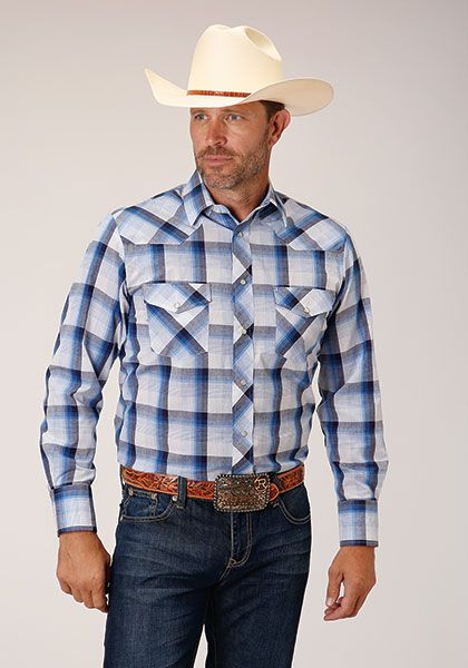 Roper Mns Karman Classic 55/45 Collection LS Shirt Plaid Blue - Summer ...