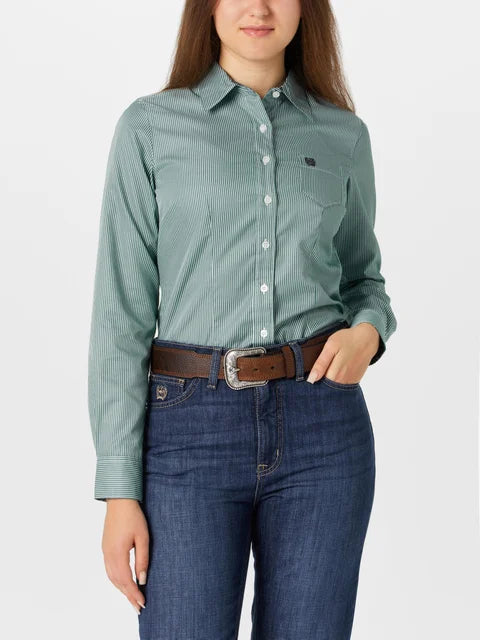 Cinch Wmns Tencel Teal Button Down Western Shirt