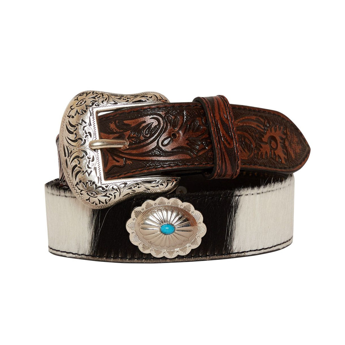 Distinguished Turquoise Hand Tooled Leather Belt