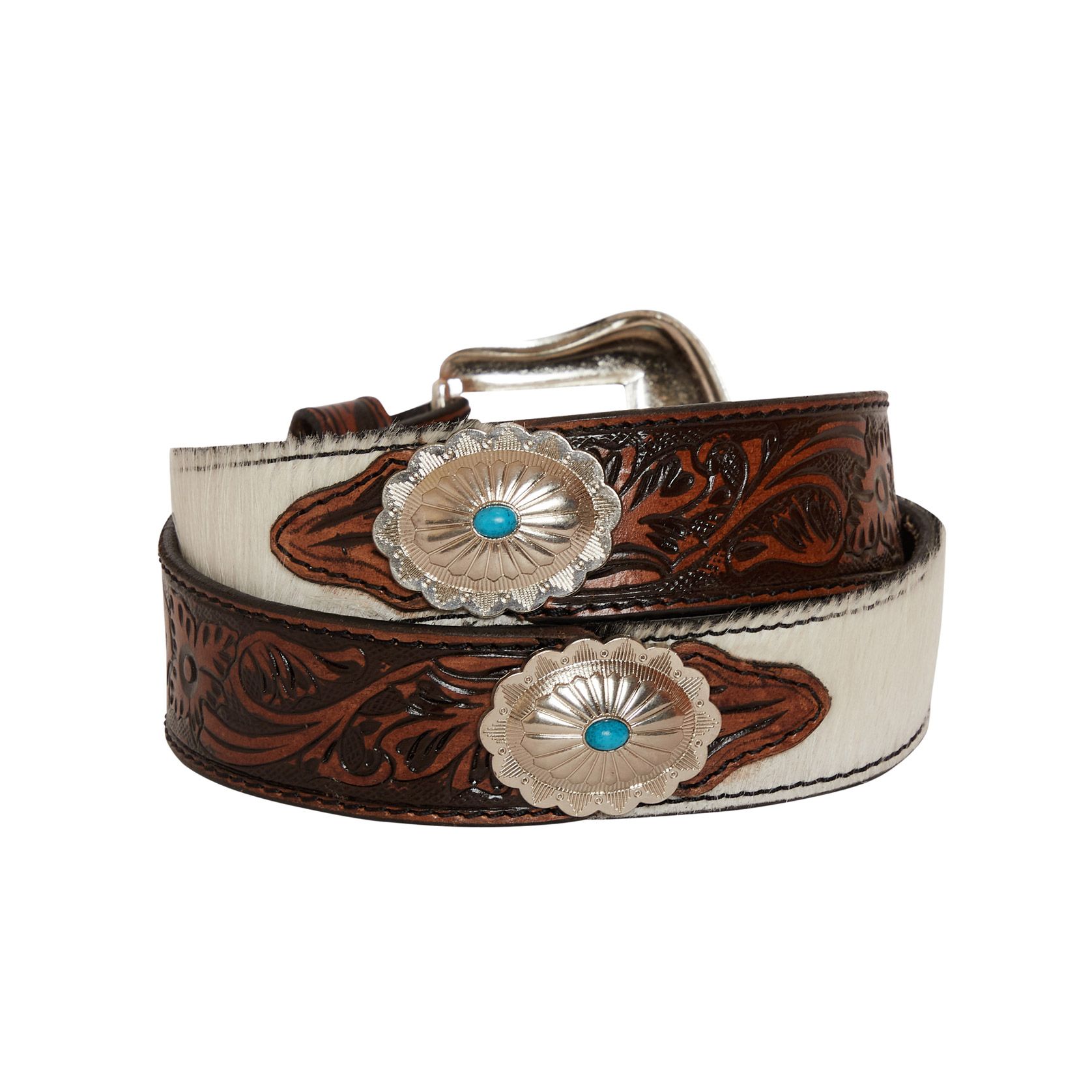 Distinguished Turquoise Hand Tooled Leather Belt