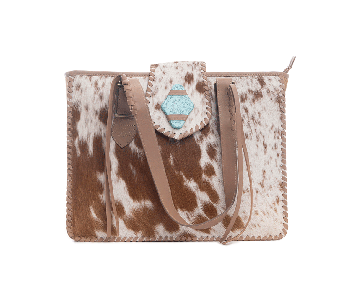 Carrington Club Leather and Hairon Bag in Brown and White Hide