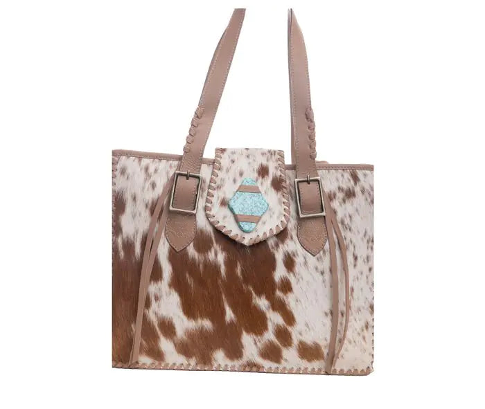 Carrington Club Leather and Hairon Bag in Brown and White Hide