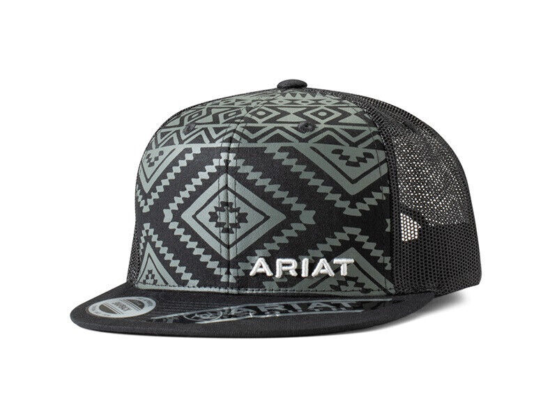 Ariat Kds Cap Flat Bill Aztec Pattern Mesh Snap Back Black