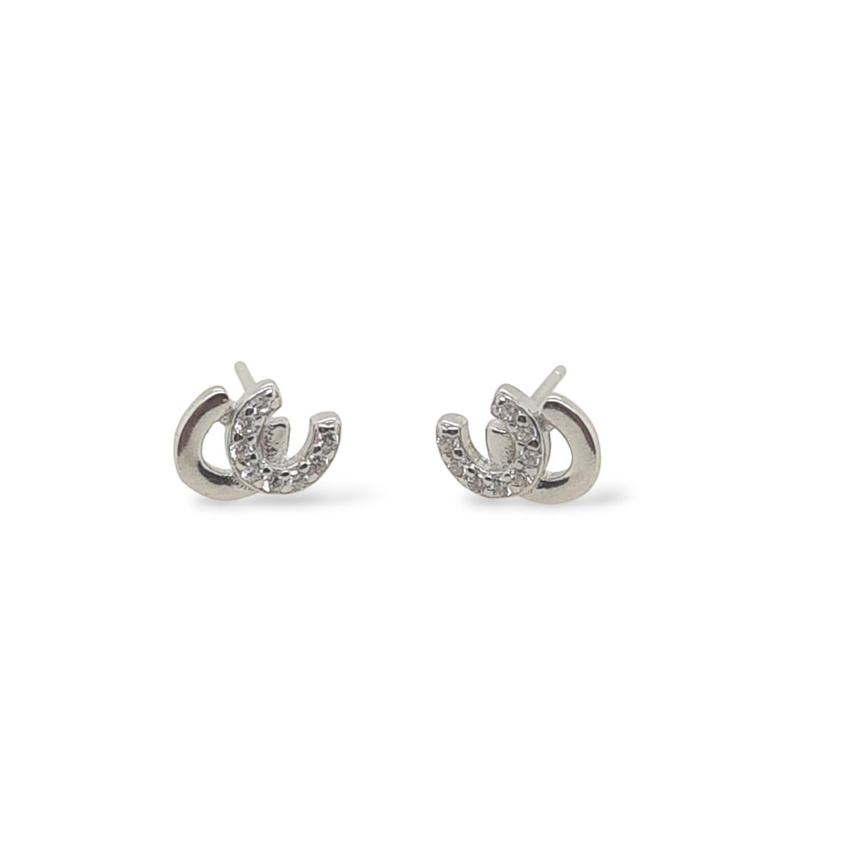 Studs Sterling Silver and CZ Double Horseshoe