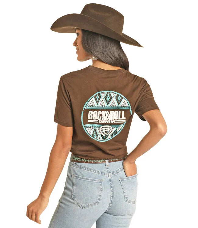 Rock and Roll Dark Brown Turquoise Aztec Tee