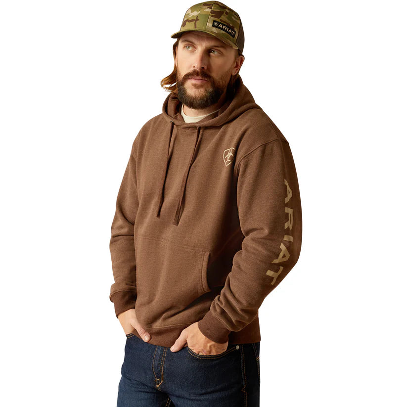 Ariat Mns Logo Hoodie Chestnut Heather/Tan