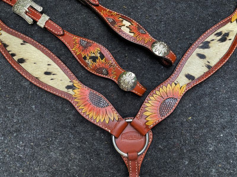 Bridle Breast Collar Headstall Tack Set Horse Cowhide Inlay 