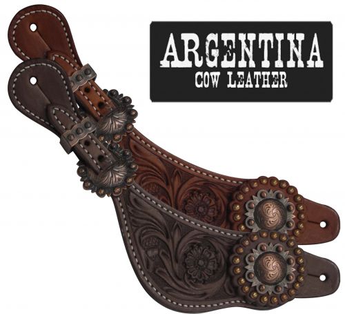 Showman Arg Cow Leather Ladies Spur Straps With Copper Concho