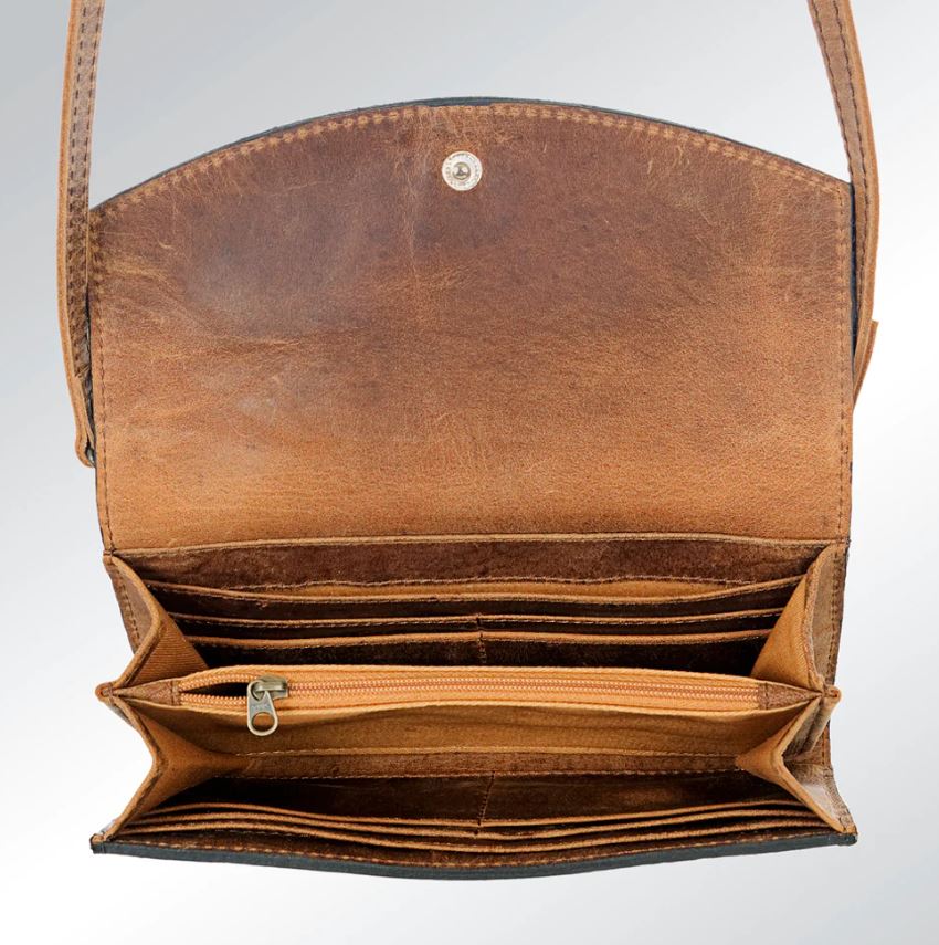 brown leather envelope clutch