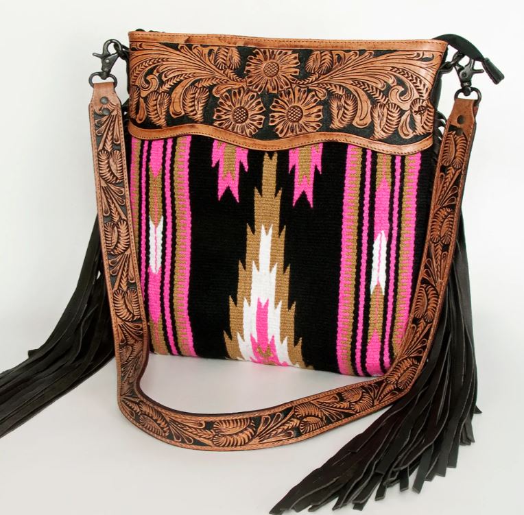 NWT American Darling Saddle blanket & tooled leather deals Crossbody w/ Fringe.