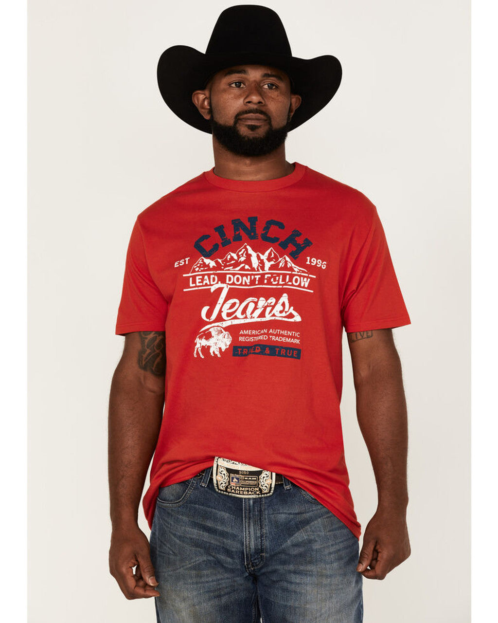 Cinch Mens Red Bison Logo Tee - Christmas Clearance