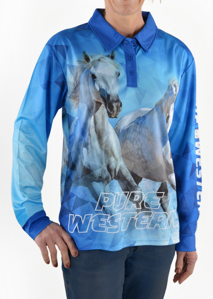 Pure Western Womens Rhinestone Rider Ls Top